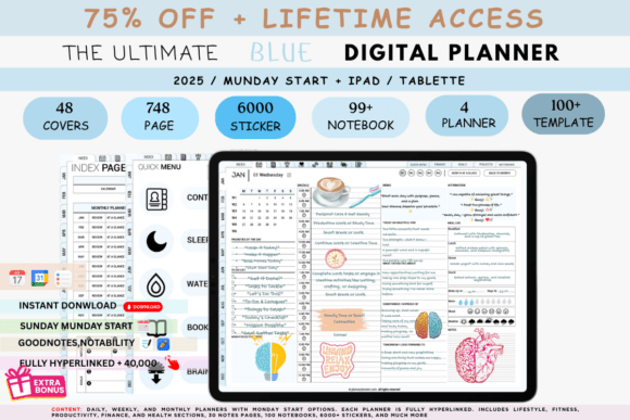 Download Horizontal Digital Planner Glacier Blue - Digital planner Collection