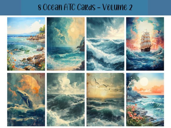 Download 8 Ocean ATC Cards for Junk Journals - Junk journals Collection