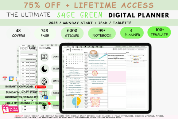 Download Vertical Weekly Digital Planner Sage Gre - Digital planner Collection
